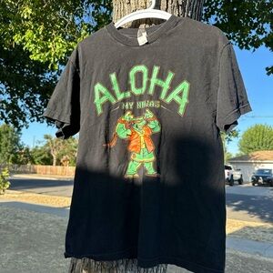 Aloha Black Tee with Ninja Turtle Graphic